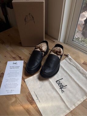 beek Black Leather Women's Loafers